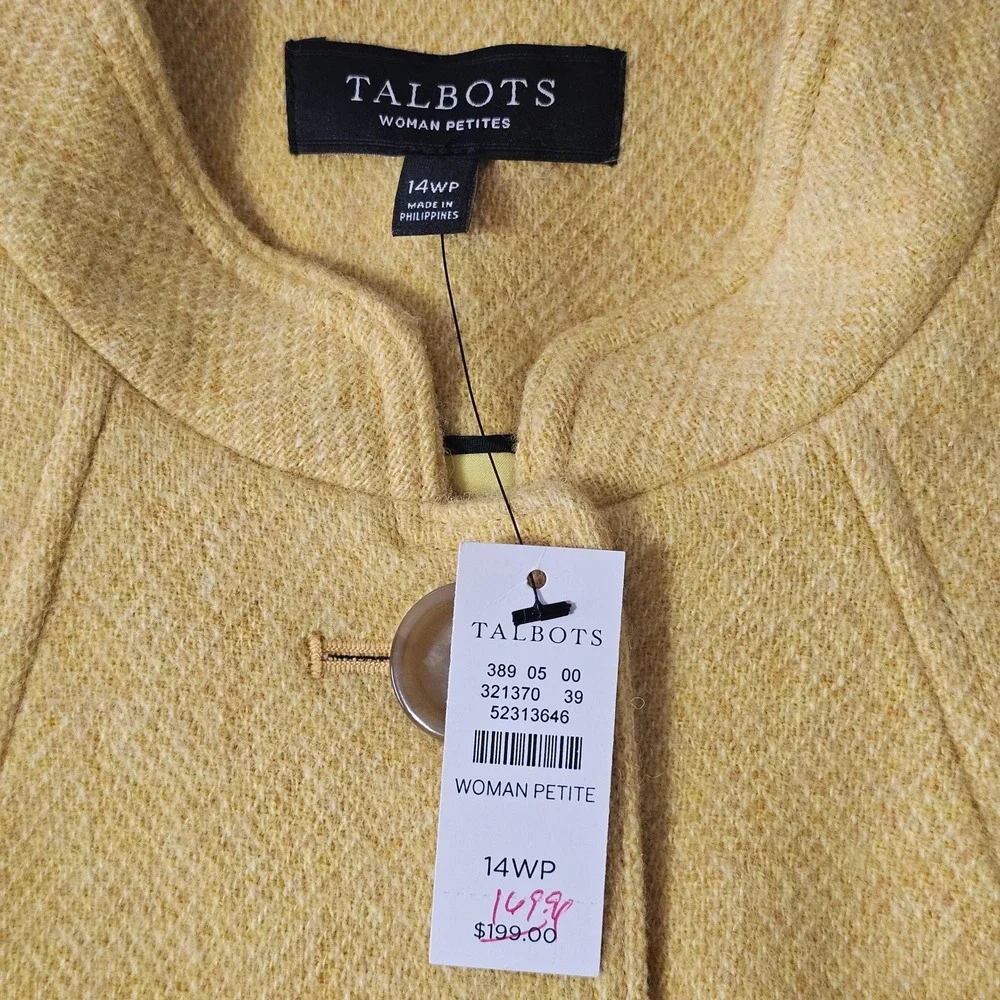 Talbots Wool Blend Jacket 14WP Yellow Band Collar Academia Preppy Classic Office